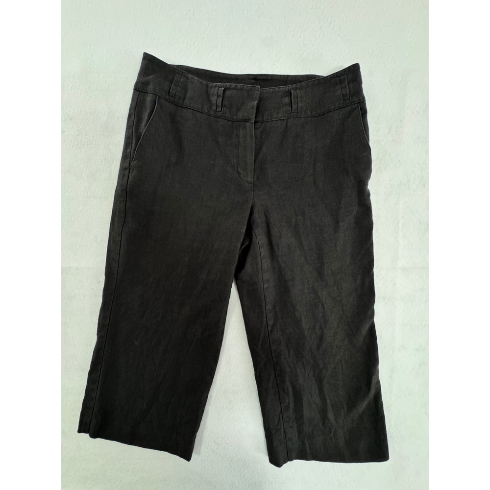 Talbots Petites Black 100% Pure Irish Linen Wide Leg Cropped Pants Size 8P